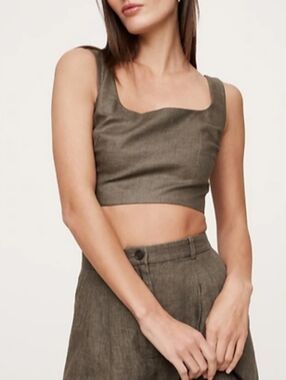 Linen Square Neck Crop Tank Top